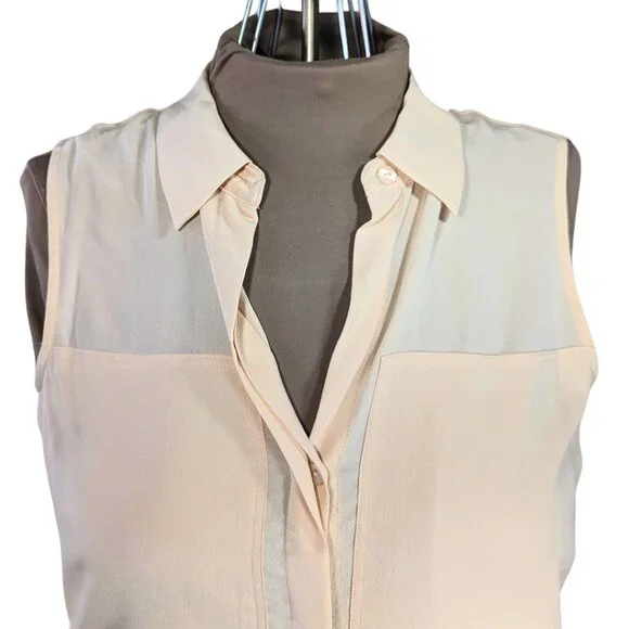 Max Studio Large NWT Sleeveless Peach Silk Collared Blouse - Picture 4 of 9